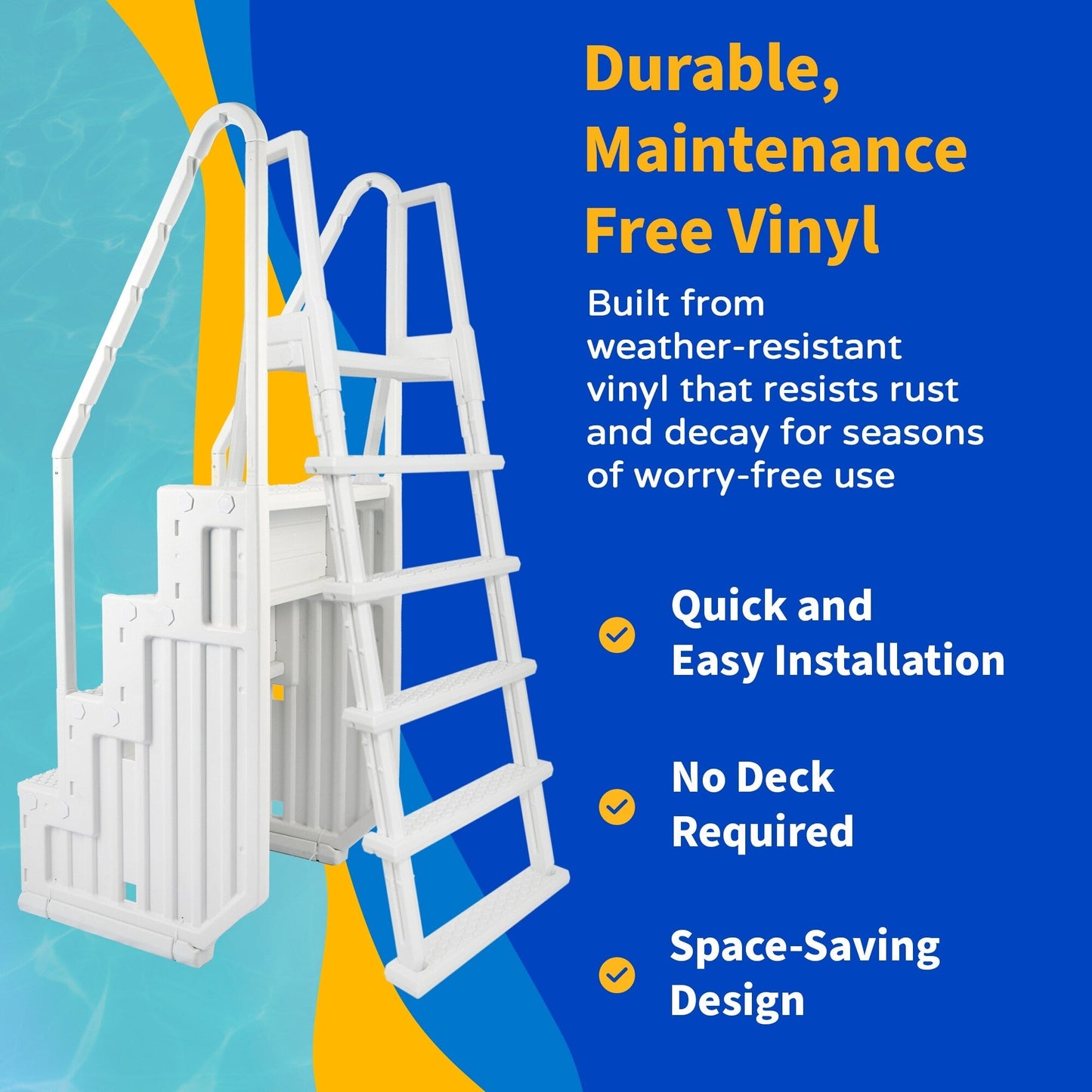 Escabeau de piscine Blue Wave Easy avec échelle extérieure pour piscines hors sol – 82,5 cm (l) x 142 cm (P) x 206 cm (H)