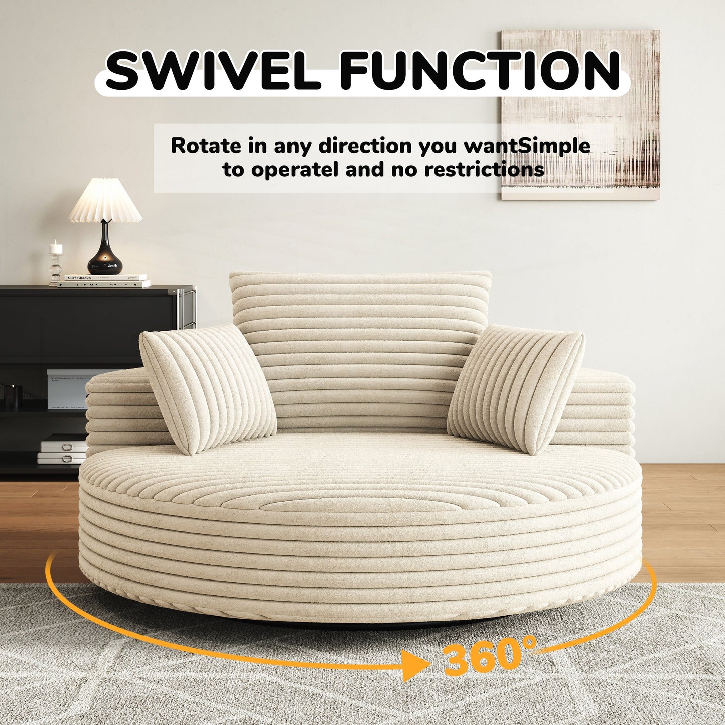 Chaise pivotante simple en velours côtelé et mousse chenille