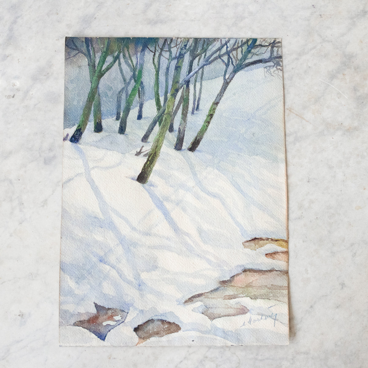 Peinture à l'aquarelle de paysage enneigé