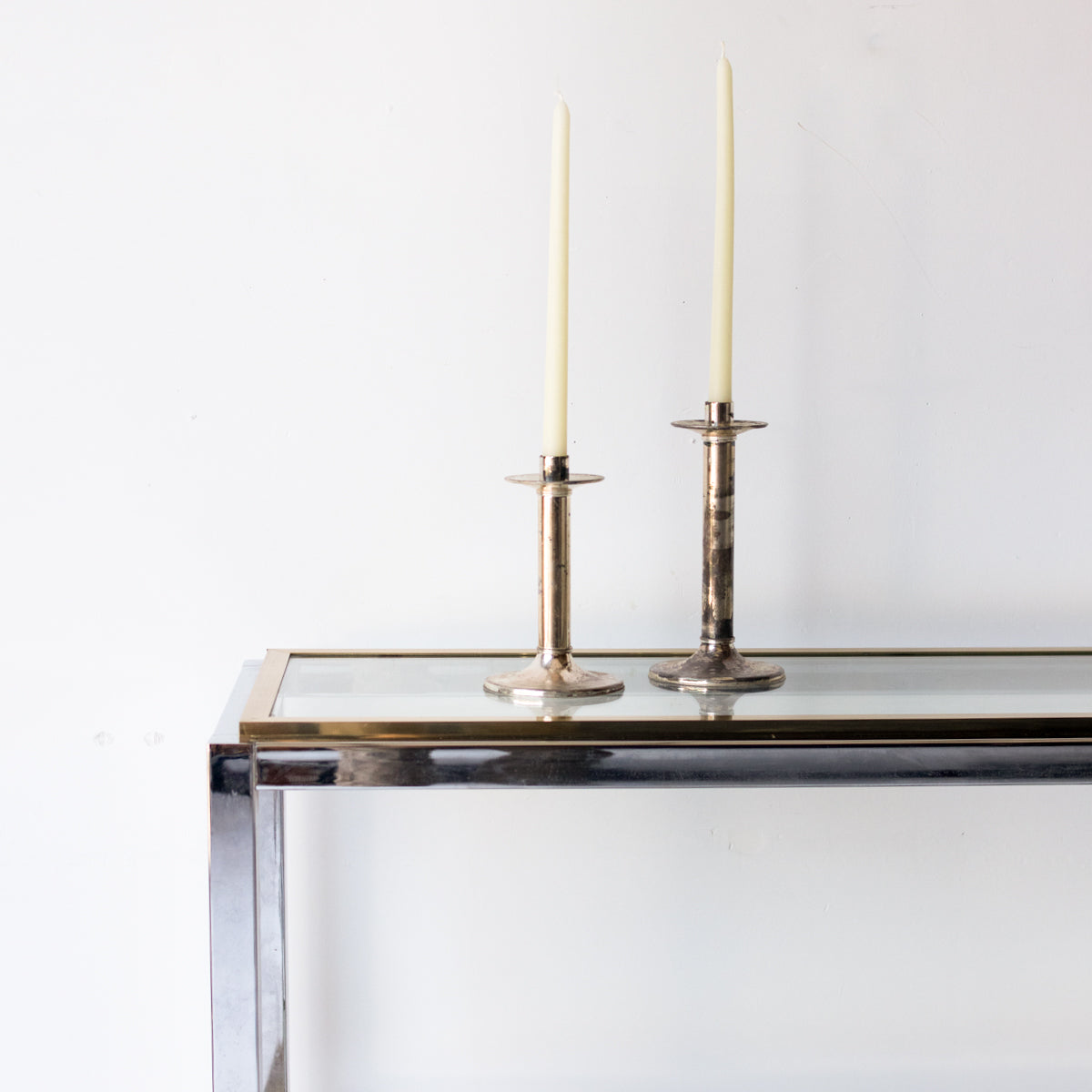 Console vintage en nickel et laiton