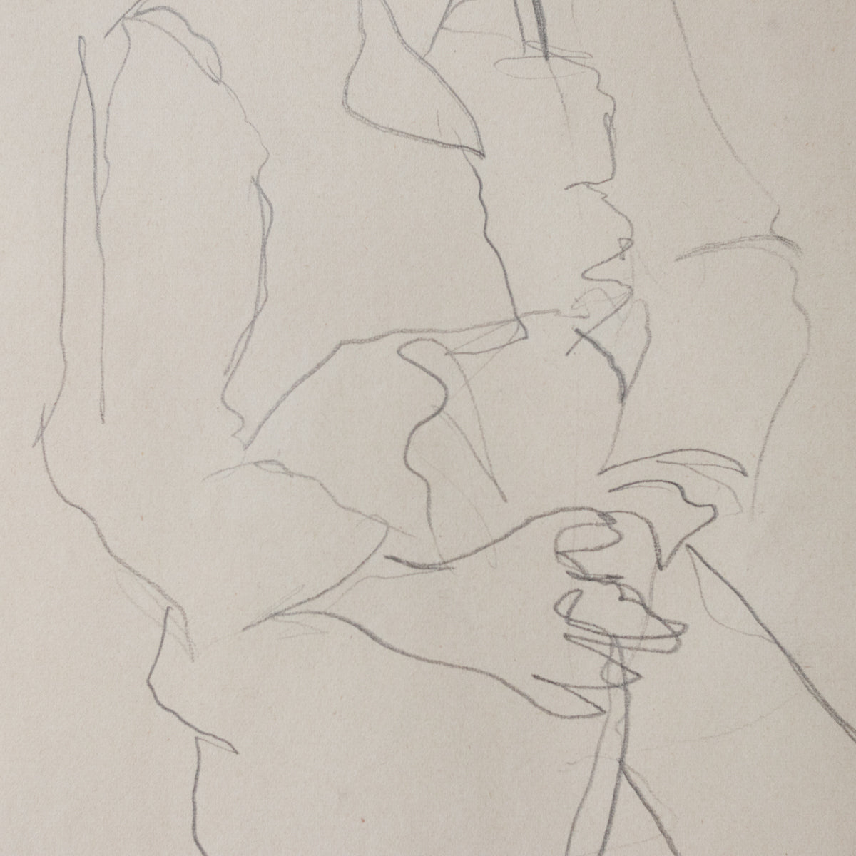 Dessin encadré : Homme aux mains jointes | Guy Aubert