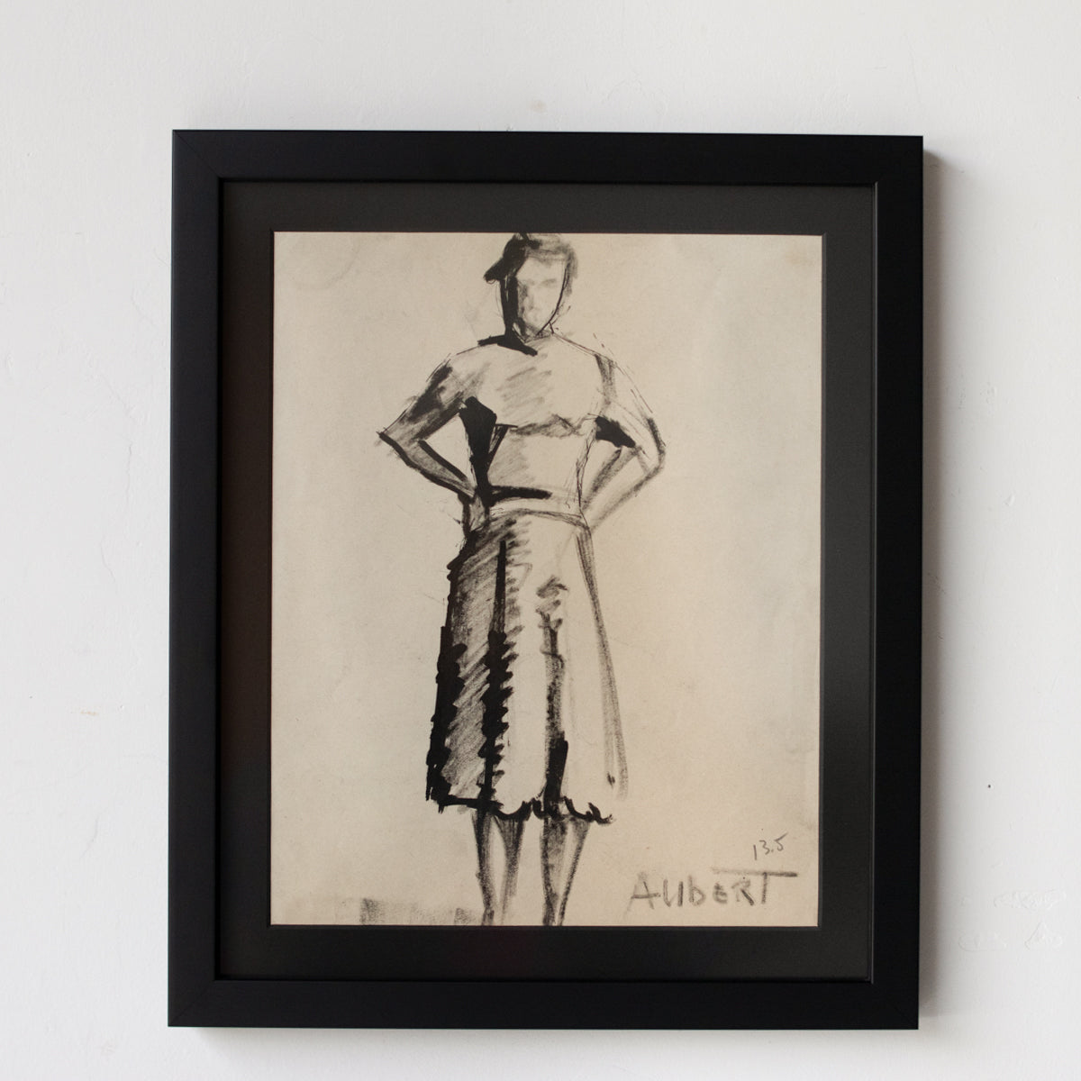 Encre et aquarelle encadrée : Femme aux mains sur les hanches | Guy Aubert