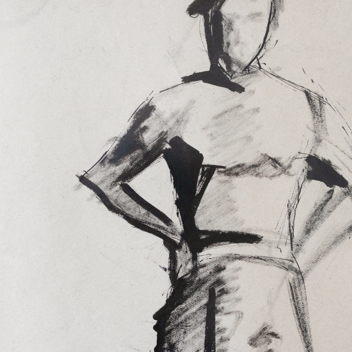 Encre et aquarelle encadrée : Femme aux mains sur les hanches | Guy Aubert