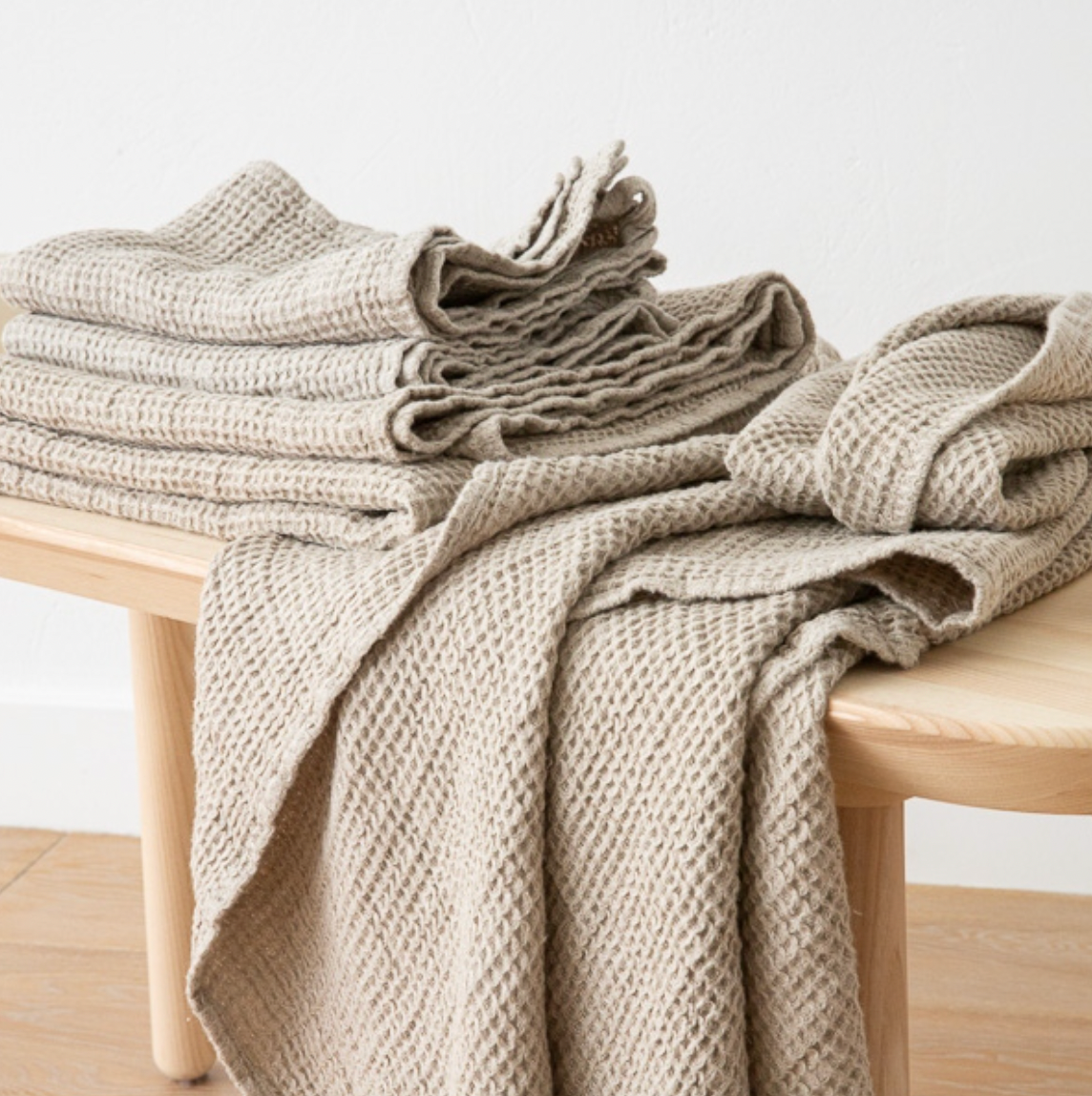 Serviette gaufrée en lin | Naturel