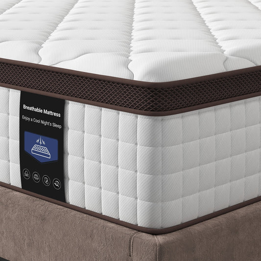 Matelas hybride 14 - Mousse à mémoire de forme en gel de charbon de bambou et ressorts ensachés à 7 zones, fermeté moyenne, essai de 100 nuits