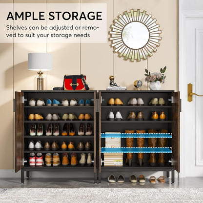 Meuble à chaussures moderne de 95 cm avec portes, blanc et doré, pour 20 paires de chaussures