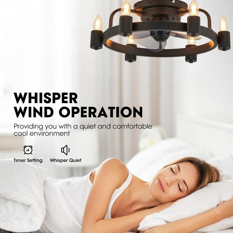 Ventilateur de plafond moderne de style ferme de 20 po, éclairage LED discret à encastrer avec télécommande pour salon