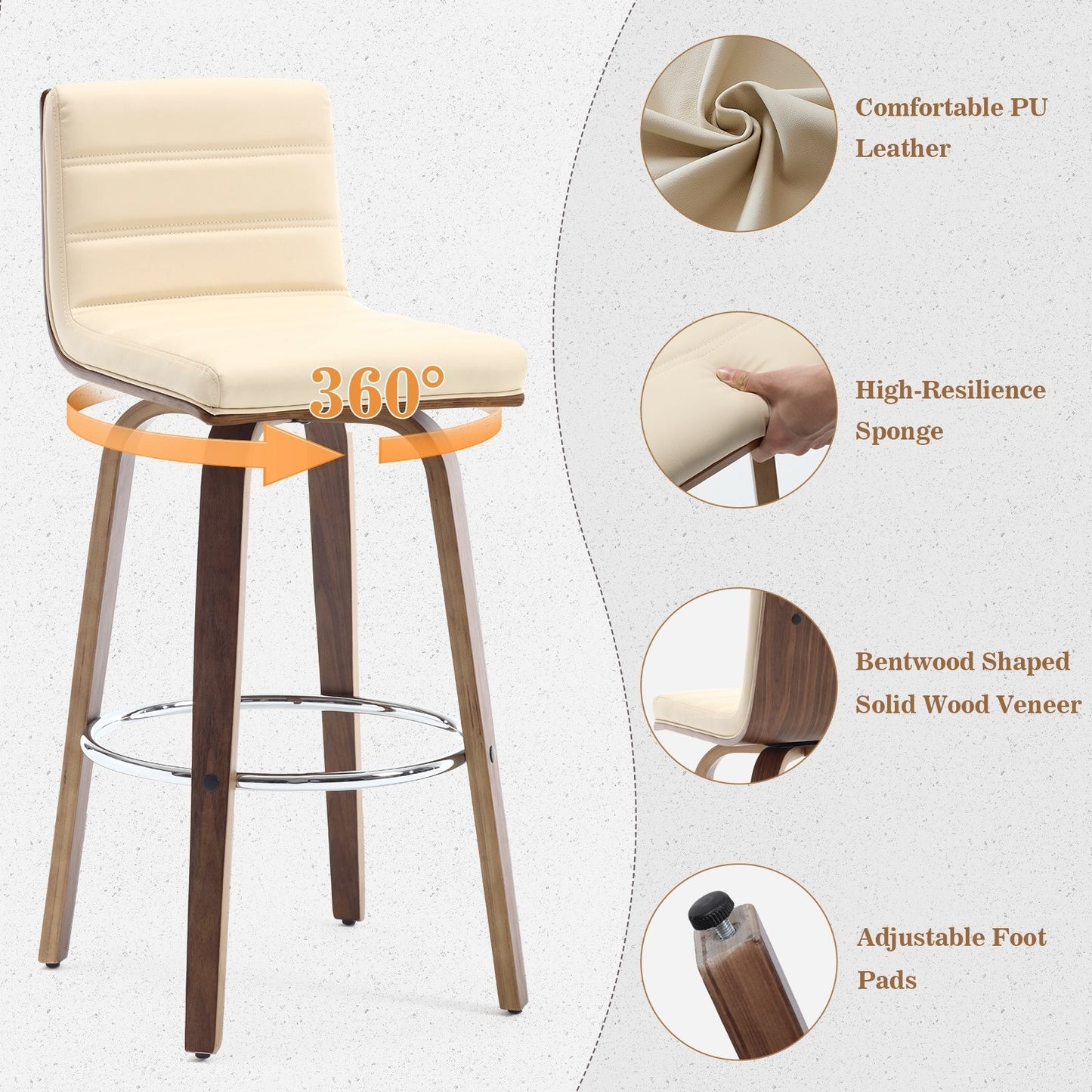 Tabourets de bar/comptoir pivotants en similicuir 26/29, lot de 2/3