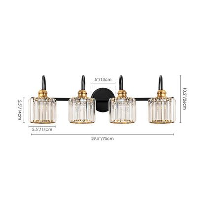 Applique murale de salle de bain moderne à 3 ou 4 lumières, en cristal, à intensité variable et linéaire, au-dessus du miroir