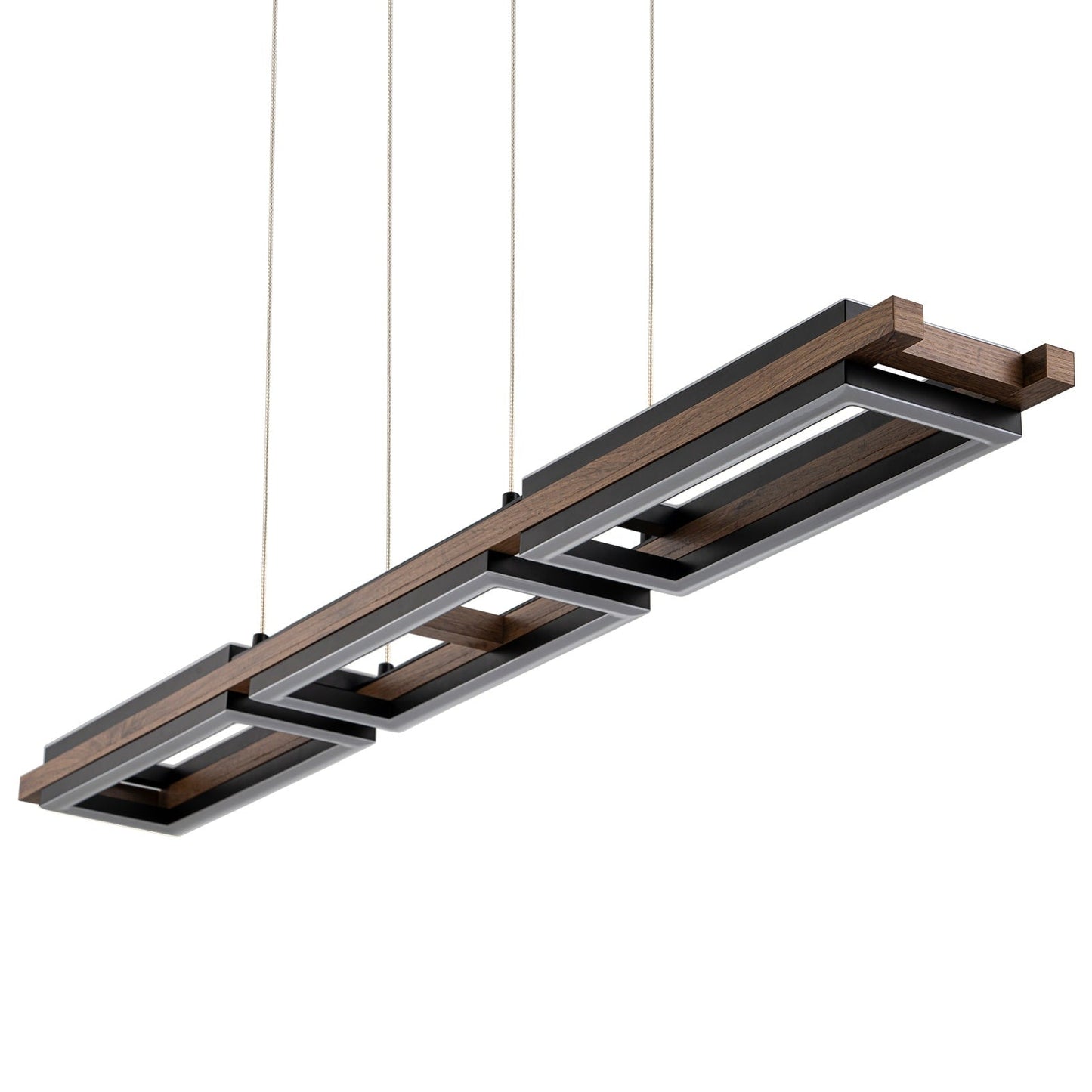 Lustre linéaire en bois à 3/5 lumières LED intégrées pour îlot de cuisine