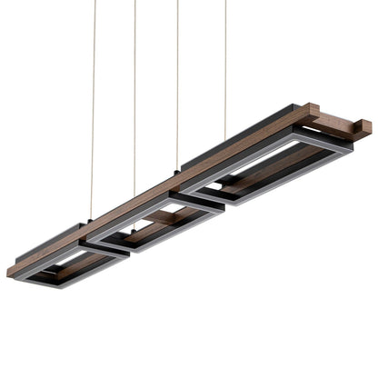 Lustre linéaire en bois à 3/5 lumières LED intégrées pour îlot de cuisine