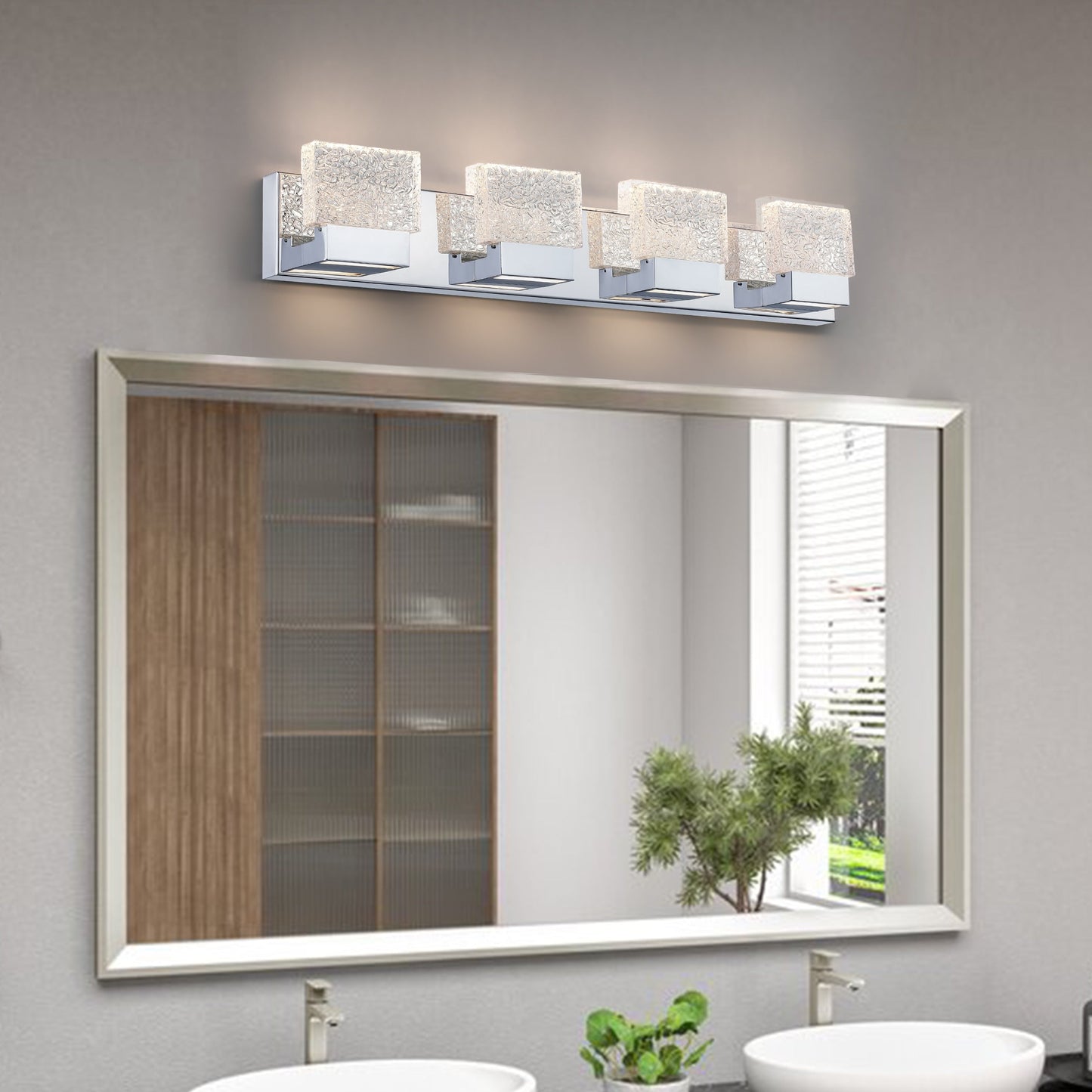 Applique murale à LED intégrée C Cattleya en acier inoxydable 3000 K avec abat-jour en verre artistique - Chrome