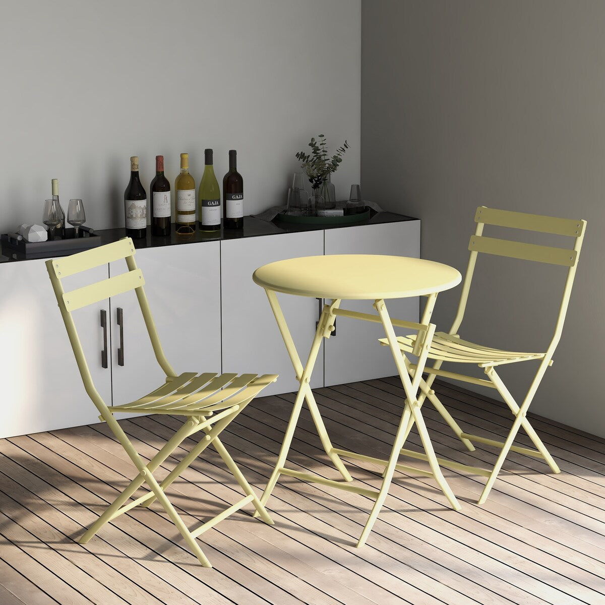 Ensemble bistro minimaliste de patio 3 pièces avec table ronde pliable et chaises - Ensemble bistro de patio 3 pièces