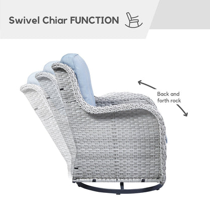 Fauteuil à bascule pivotant d'extérieur Gymojoy 3 pièces en osier avec coussin et table