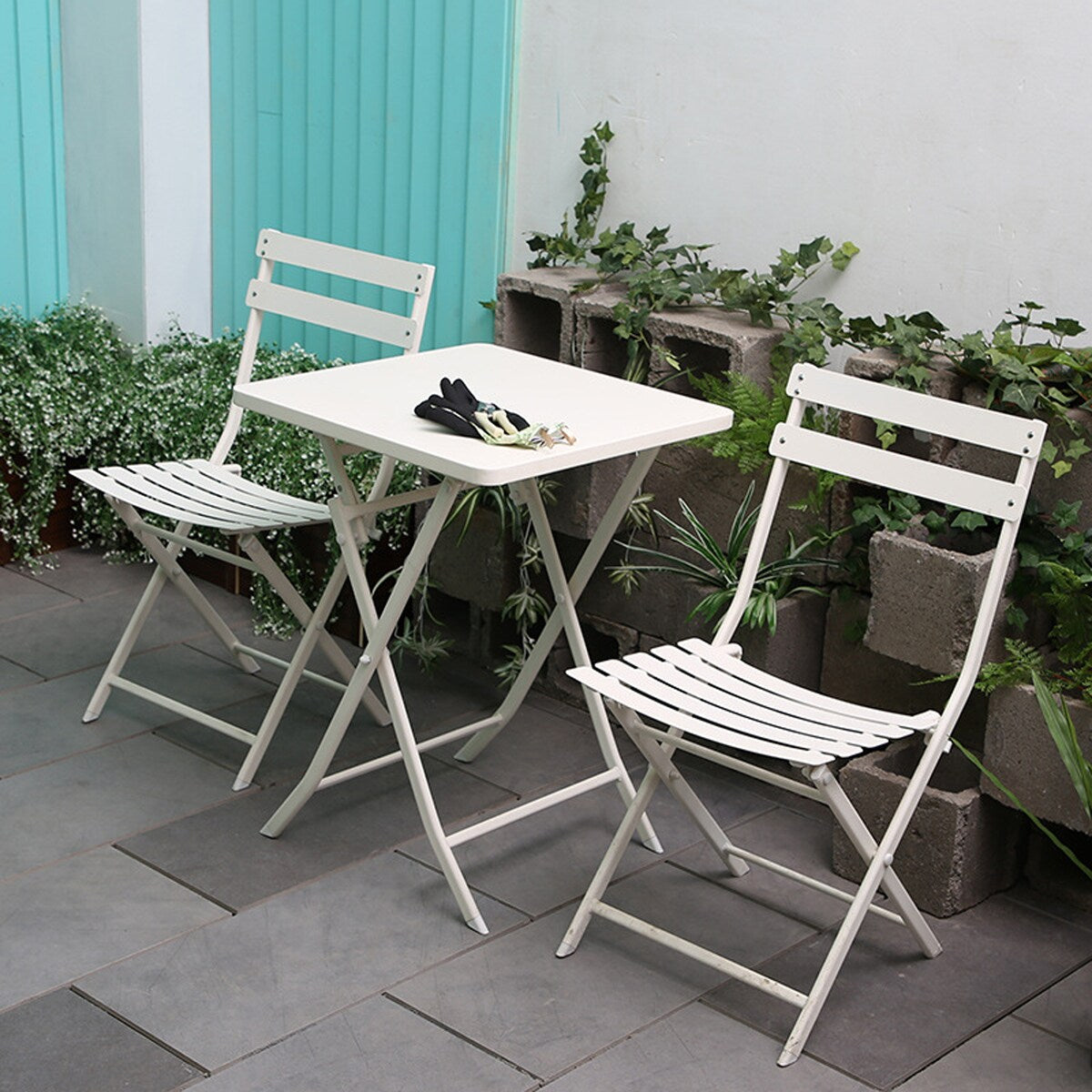 Ensemble bistro minimaliste de patio 3 pièces avec table carrée pliable et chaises - 3 pièces