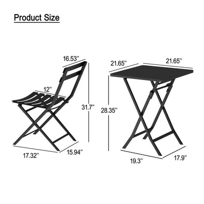 Ensemble bistro minimaliste de patio 3 pièces avec table carrée pliable et chaises - 3 pièces