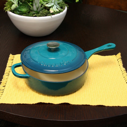 Sauteuse en fonte émaillée de 3,5 litres avec couvercle, couleur turquoise ombrée