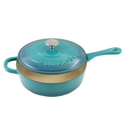 Sauteuse en fonte émaillée de 3,5 litres avec couvercle, couleur turquoise ombrée