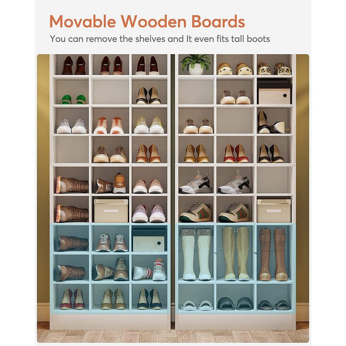 Meuble à chaussures haut 30 paires, 10 niveaux, en bois blanc, pour placard, entrée