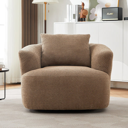 Fauteuil pivotant à 360°, fauteuil d'appoint Boucle 38,2" avec coussin décoratif, fauteuil rembourré en forme de tonneau avec accoudoirs incurvés