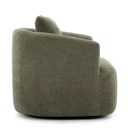 Fauteuil pivotant à 360°, fauteuil d'appoint Boucle 38,2" avec coussin décoratif, fauteuil rembourré en forme de tonneau avec accoudoirs incurvés