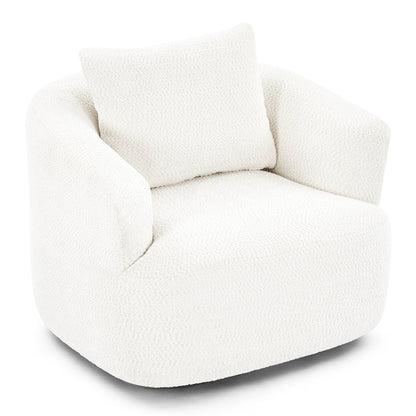 Fauteuil pivotant à 360°, fauteuil d'appoint Boucle 38,2" avec coussin décoratif, fauteuil rembourré en forme de tonneau avec accoudoirs incurvés