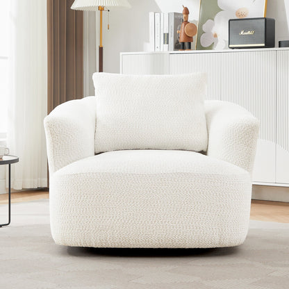 Fauteuil pivotant à 360°, fauteuil d'appoint Boucle 38,2" avec coussin décoratif, fauteuil rembourré en forme de tonneau avec accoudoirs incurvés
