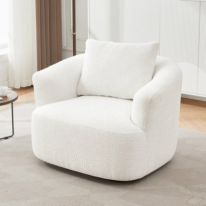 Fauteuil pivotant à 360°, fauteuil d'appoint Boucle 38,2" avec coussin décoratif, fauteuil rembourré en forme de tonneau avec accoudoirs incurvés