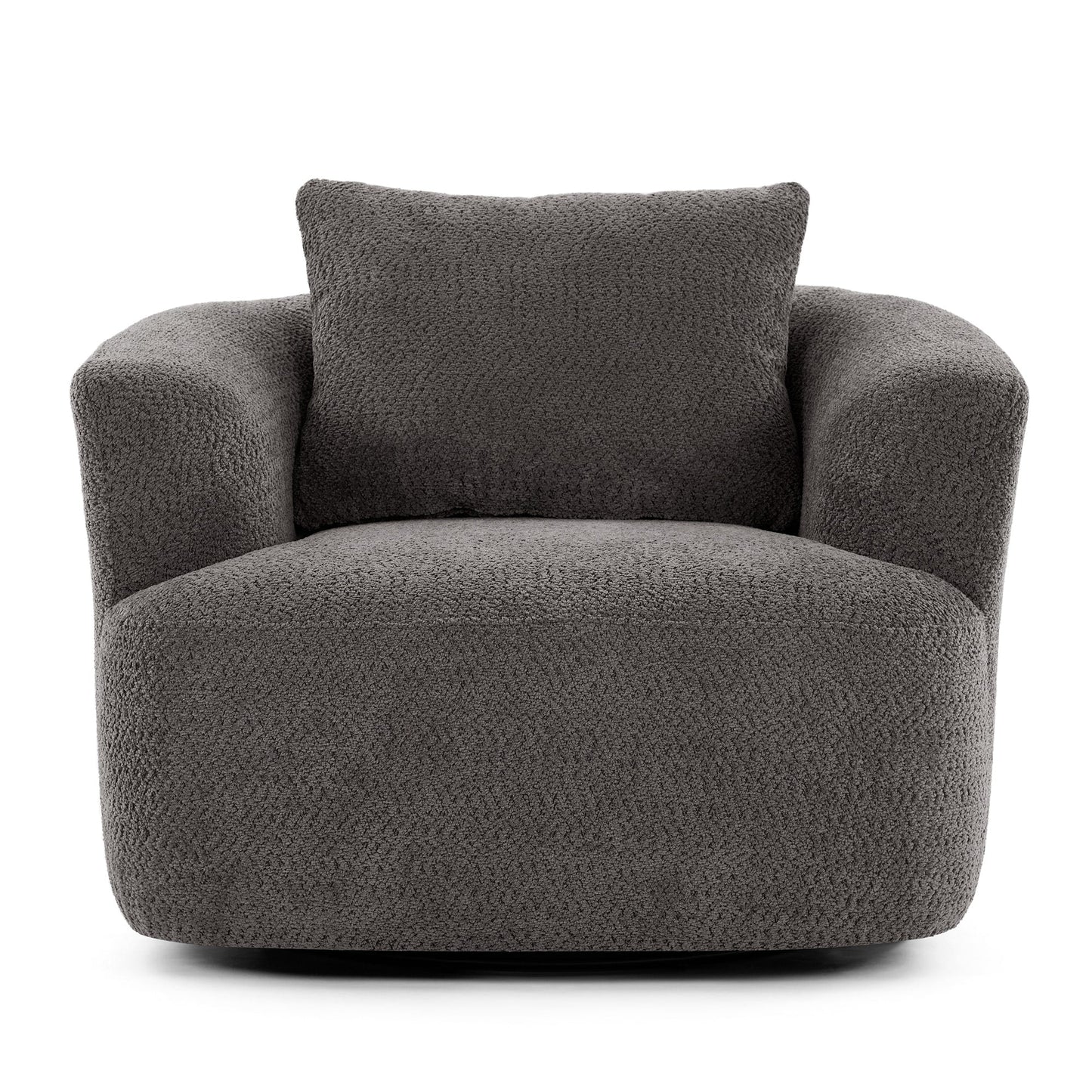 Fauteuil pivotant à 360°, fauteuil d'appoint Boucle 38,2" avec coussin décoratif, fauteuil rembourré en forme de tonneau avec accoudoirs incurvés