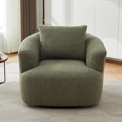 Fauteuil pivotant à 360°, fauteuil d'appoint Boucle 38,2" avec coussin décoratif, fauteuil rembourré en forme de tonneau avec accoudoirs incurvés