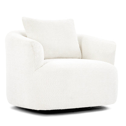 Fauteuil pivotant à 360°, fauteuil d'appoint Boucle 38,2" avec coussin décoratif, fauteuil rembourré en forme de tonneau avec accoudoirs incurvés