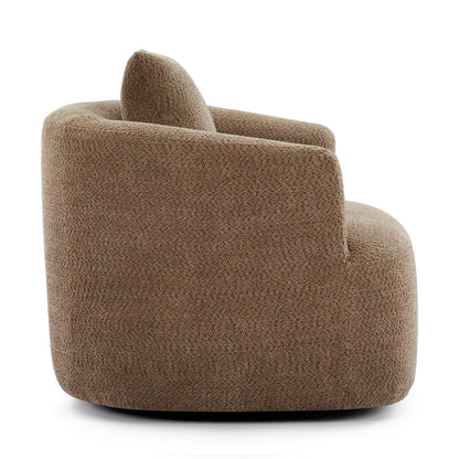 Fauteuil pivotant à 360°, fauteuil d'appoint Boucle 38,2" avec coussin décoratif, fauteuil rembourré en forme de tonneau avec accoudoirs incurvés