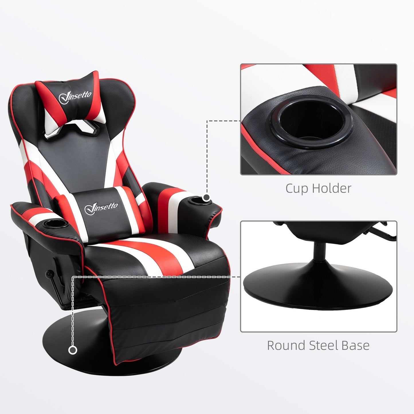 Fauteuil de jeu inclinable pivotant à 360°, style course, avec support lombaire, repose-pieds et deux porte-gobelets pour salle de jeux