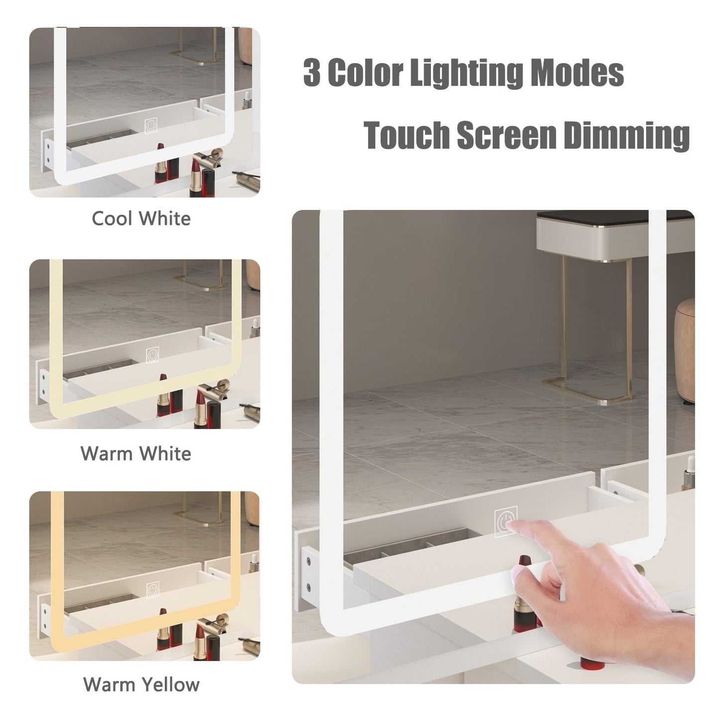 Ensemble de coiffeuse de maquillage de 39,4 po de large avec tabouret et miroir