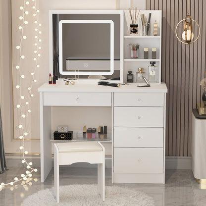 Ensemble de coiffeuse de maquillage de 39,4 po de large avec tabouret et miroir