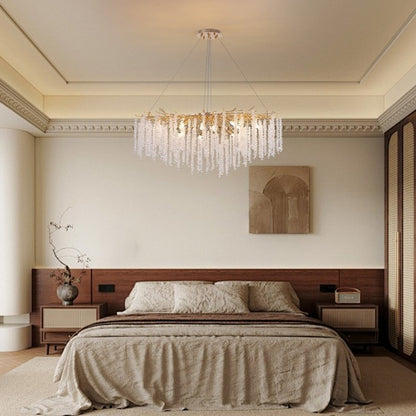 Lustre rectangulaire en cristal doré moderne de 40 po, branches d'arbre, luminaire suspendu pour îlot de cuisine, salle à manger