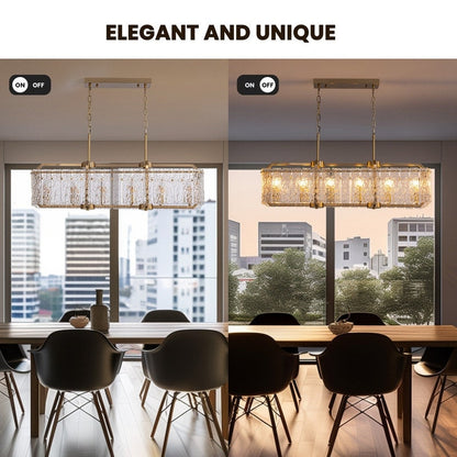 Lustre rectangulaire en cristal moderne linéaire de 40 po, 16 lumières, en laiton doré, pour salle à manger, salon, cuisine, îlot central