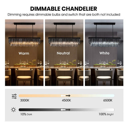 Lustre contemporain en cristal gris fumé et noir de 47 po, luminaire suspendu linéaire à deux niveaux pour îlot de cuisine et salle à manger