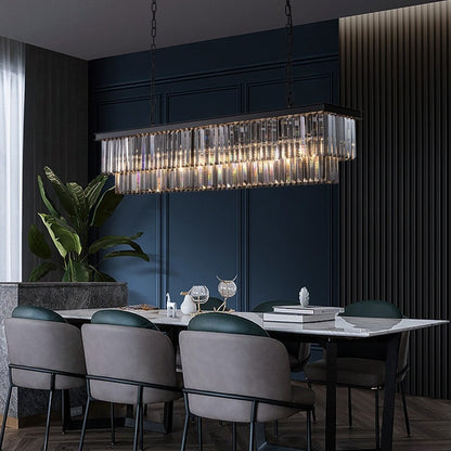 Lustre contemporain en cristal gris fumé et noir de 47 po, luminaire suspendu linéaire à deux niveaux pour îlot de cuisine et salle à manger