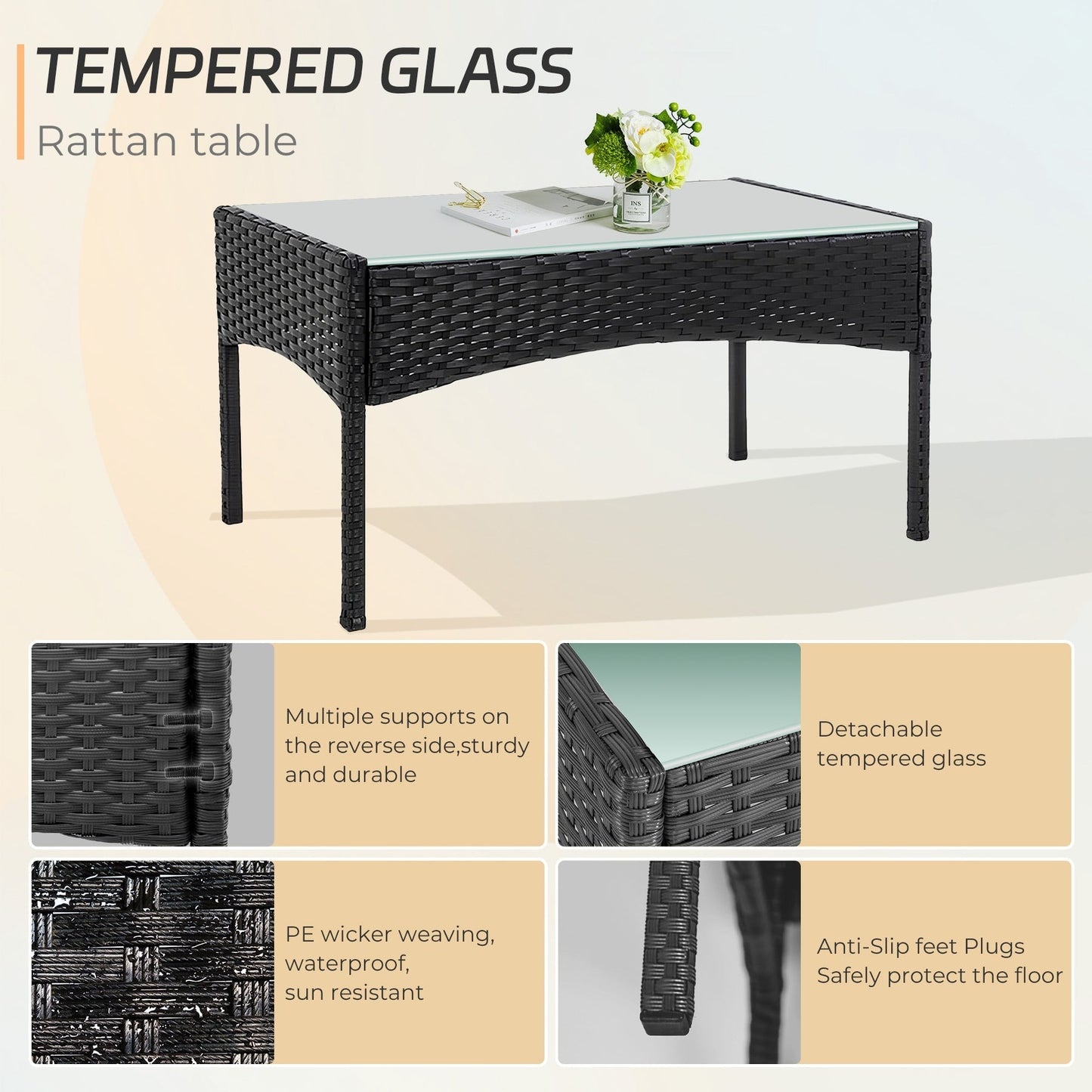 Ensemble de 4 meubles de jardin en osier, sectionnel et en rotin avec coussins