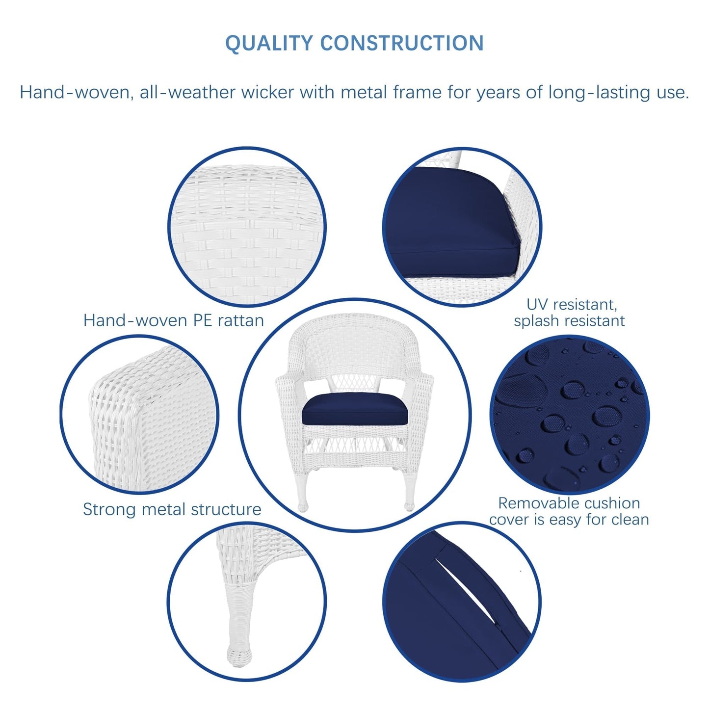 Ensemble de salle à manger en résine tressée blanche 5 pièces