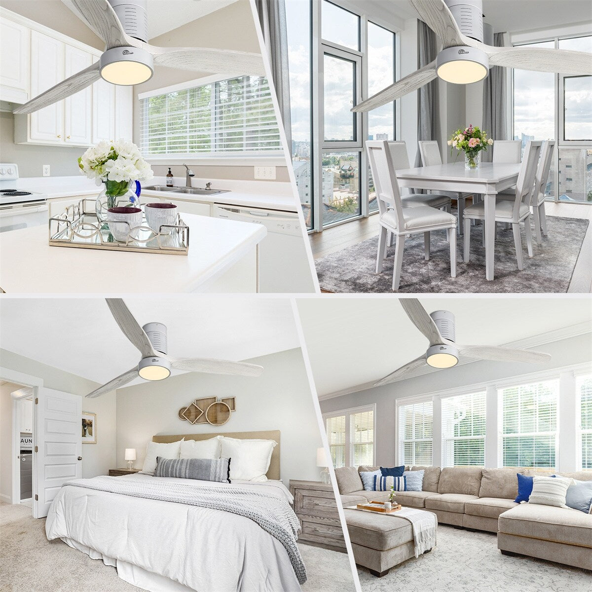 Ventilateur de plafond encastré de style campagnard de 52 pouces avec éclairage et télécommande, moteur CC réversible