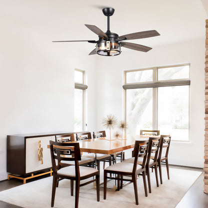 Ventilateur de plafond d'intérieur rustique en bois noir à 5 pales avec télécommande