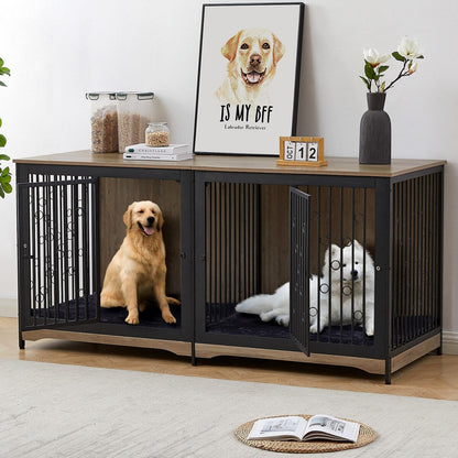 Meuble pour cage à chien de 70,86 pouces, meuble TV pour grandes races avec coussin et chambres doubles (sans coussin)