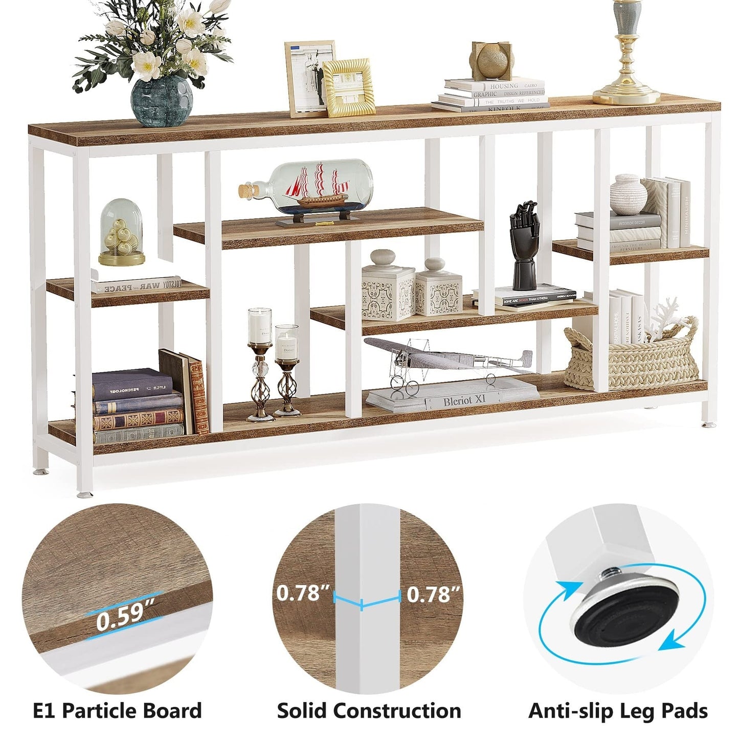 Console de canapé de 70,9 pouces avec rangement, table d'entrée à 3 niveaux pour couloir