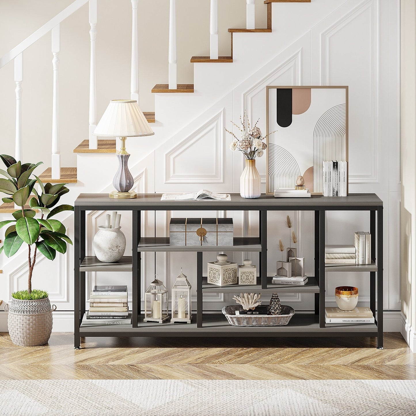 Console de canapé de 70,9 pouces avec rangement, table d'entrée à 3 niveaux pour couloir