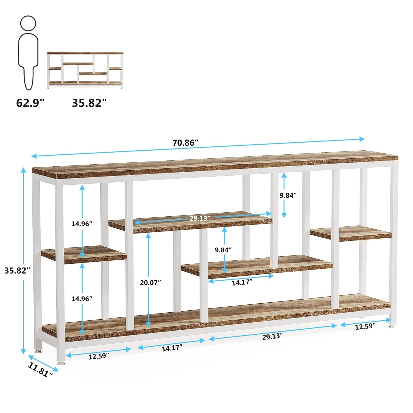 Console de canapé de 70,9 pouces avec rangement, table d'entrée à 3 niveaux pour couloir