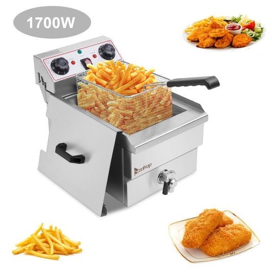 Friteuse à cuve unique en acier inoxydable de 8,5 QT, 1 700 W max., avec robinet et grande poignée
