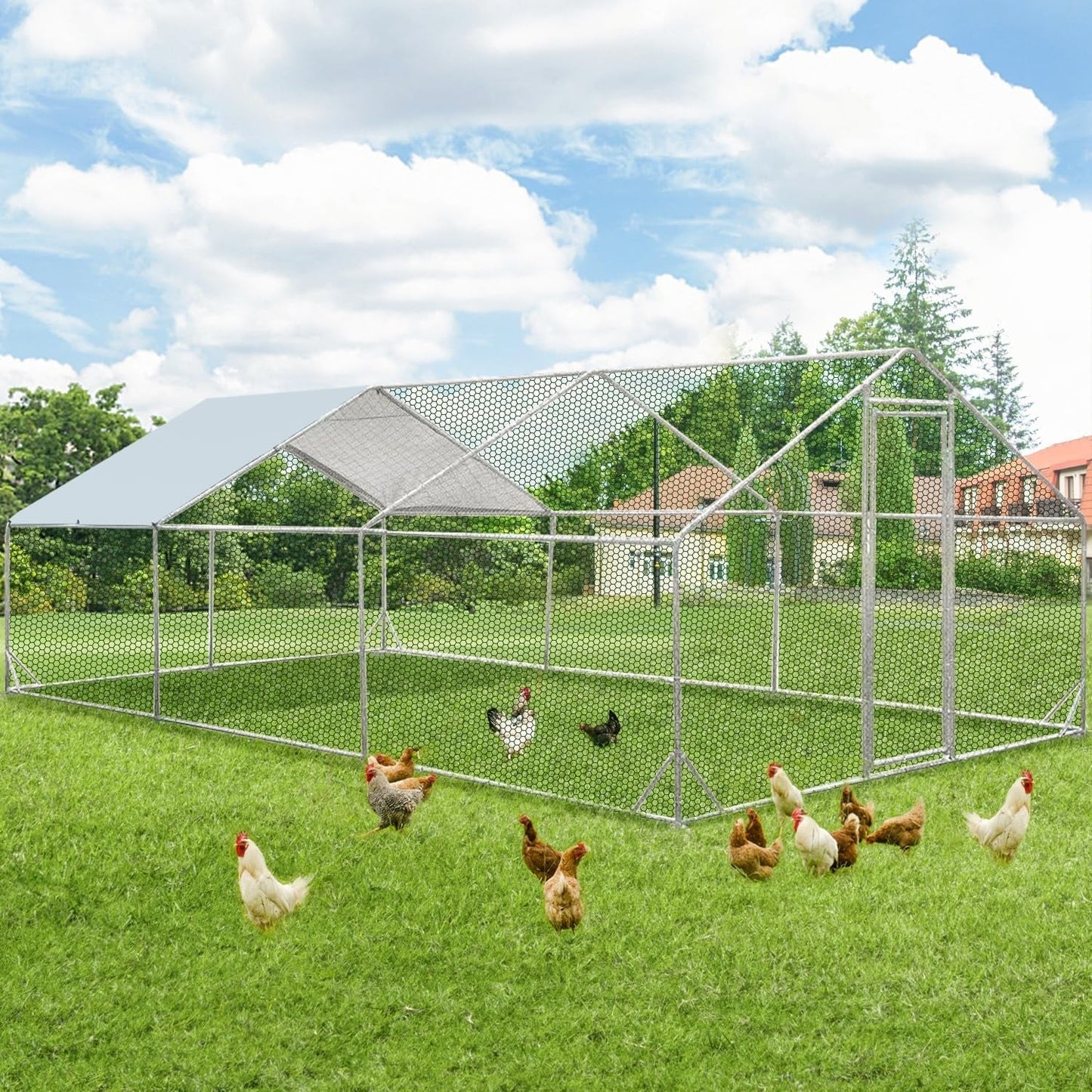 AECOJOY Grand poulailler en métal avec cage à poulets en métal