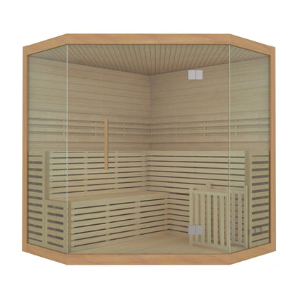 Sauna d'intérieur sec et humide en bois ALEKO pour 5 à 6 personnes avec chauffage électrique - 75 x 75 x 83 pouces